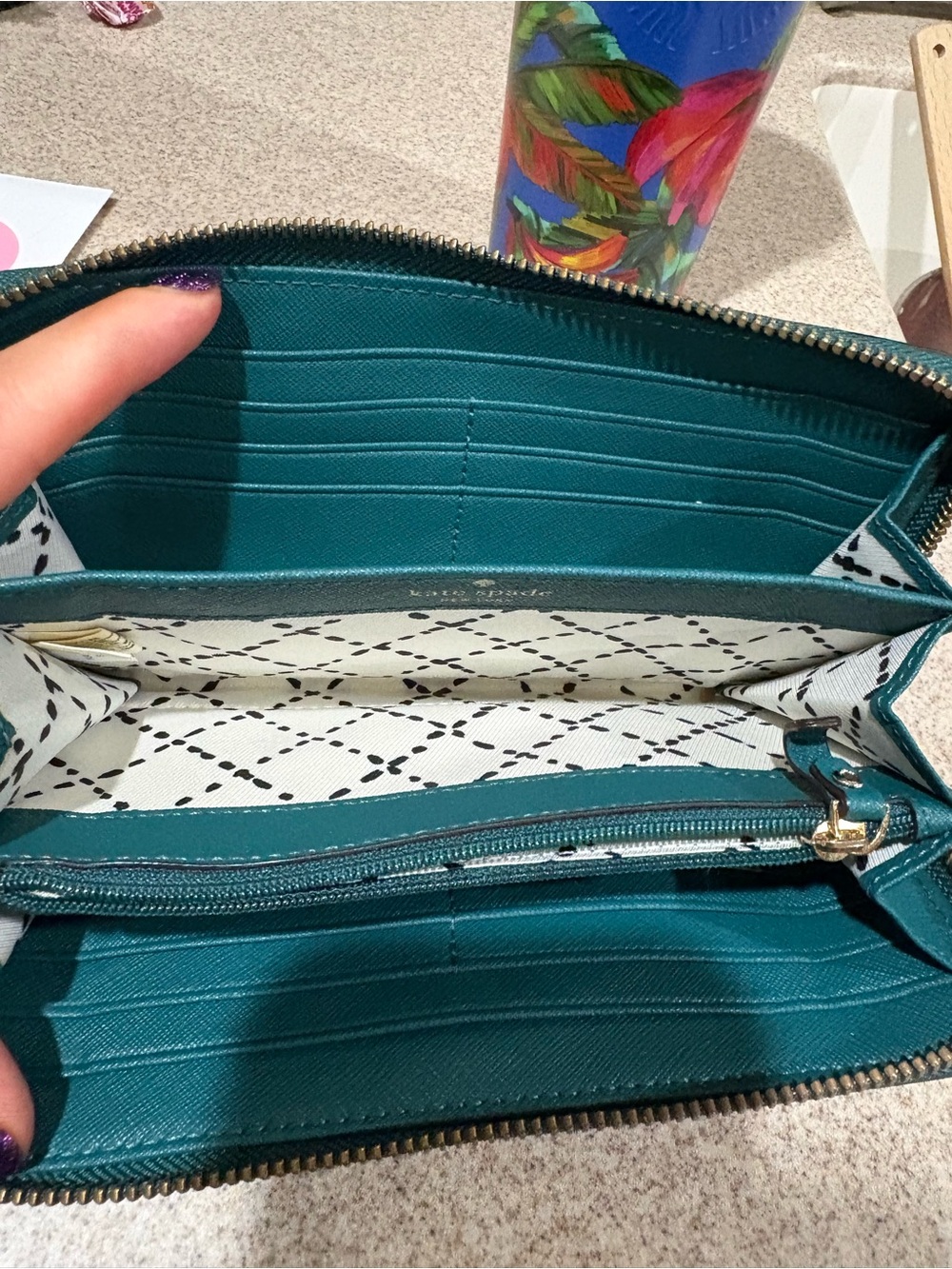 kate spade Teal Zip-Around Wristlet Wallet with Gold Hardware - Picture 9 of 9
